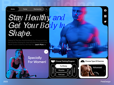 Fitness landing page🏋🏻💪 body chest dark design desktop exercise fitness gym health healthy in shape landing landing page muscle strength training ui ux workout yoga