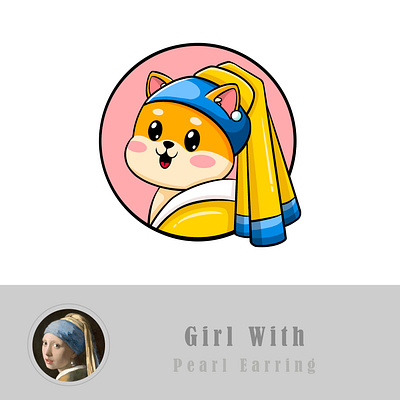 Girl with pearl earring bitcoin dog doge dogecoin dogicon doglogo girl with pearl earring girlicon girllogo illustration mascot mascotlogo shiba
