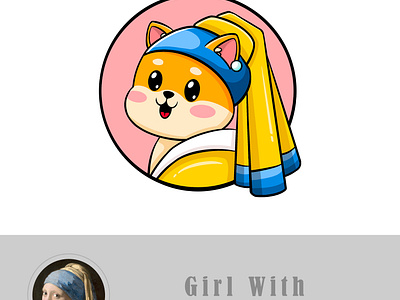 Girl with pearl earring bitcoin dog doge dogecoin dogicon doglogo girl with pearl earring girlicon girllogo illustration mascot mascotlogo shiba