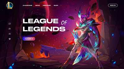 Animation of the first screen of the Landing after affects animation design figma game gaming graphic design illustration landing league of legends photoshop site ui ux