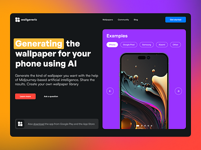 Website. Wallpaper generation startup. app design typography ui ux website