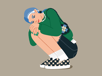Personal illustration bluehair character characterillustration crochet fancy flat girl green ill illo illustration portrait procreate vans