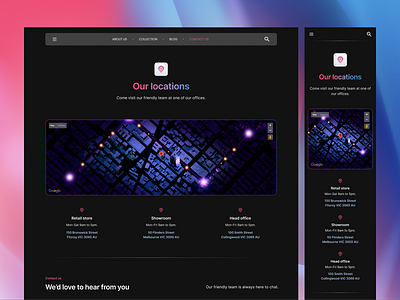 Our location - Landing Page Concept clean contact us daily 100 challenge daily ui dark darkmode darktheme landing page location map product design ui ux web design