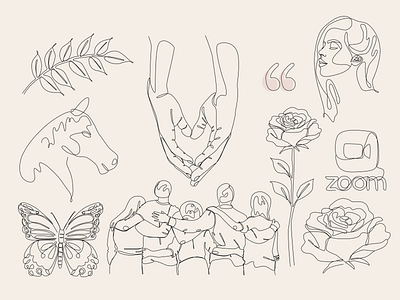 Line Drawings adobe illustrator branding butterfly design drawing face graphic design group hug hands horse illustration line art line drawing logo one line rose ui vector webdesign zoom