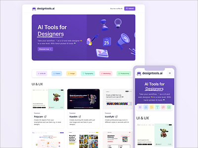 AI Tool Library for Designers ai artficial intelligence collection directory landingpage library ui