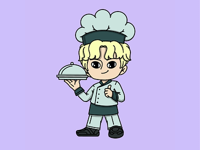 Chef delivers Food 🧑‍🍳 👍 anime cartoon chef chibi cute design flat design food graphic design icon illustration minimalist simple