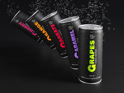 Soda can design 3d black branding can cherry corange design drink energy drink grapes graphic design identity label logo non alcohol packaging soda water