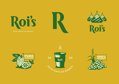 Roi's Bistro art bistro branding cafe chocolate design graphic design green hot choco illustration logo r rice cake rice grain typography vector yellow