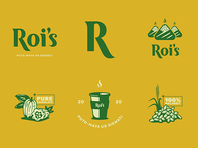 Roi's Bistro art bistro branding cafe chocolate design graphic design green hot choco illustration logo r rice cake rice grain typography vector yellow