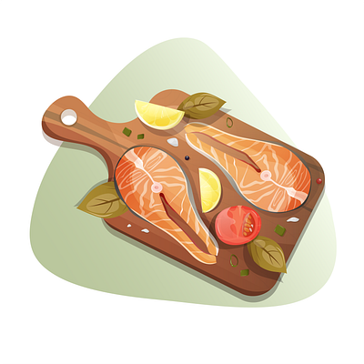 Salmon steaks on wooden cutting board background banner cook cooking design diet element fish food graphic design illustration menu salmon vector