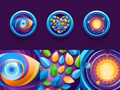 Mysterious space wonders achievement icons. achievements affinity designer cosmos eyes gamification geometric graphic design icon design icons nature solar system space spiritual vector wonders