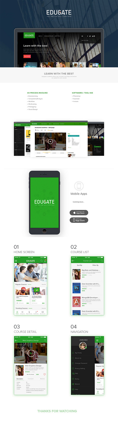 E-Learning Web/Mobile Application design system logo ui user interview visual design wireframing