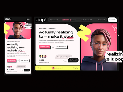 POP! Studio Hero Concept 3d abstract design hero section illustration landing page mobile design trending ui uiux web design website