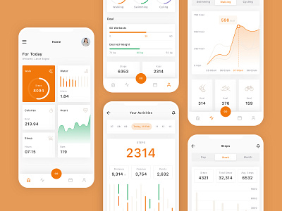 Health & Activity Tracking Mobile App UI Kit activity app chart design health tracker ui ui design ui kit ux