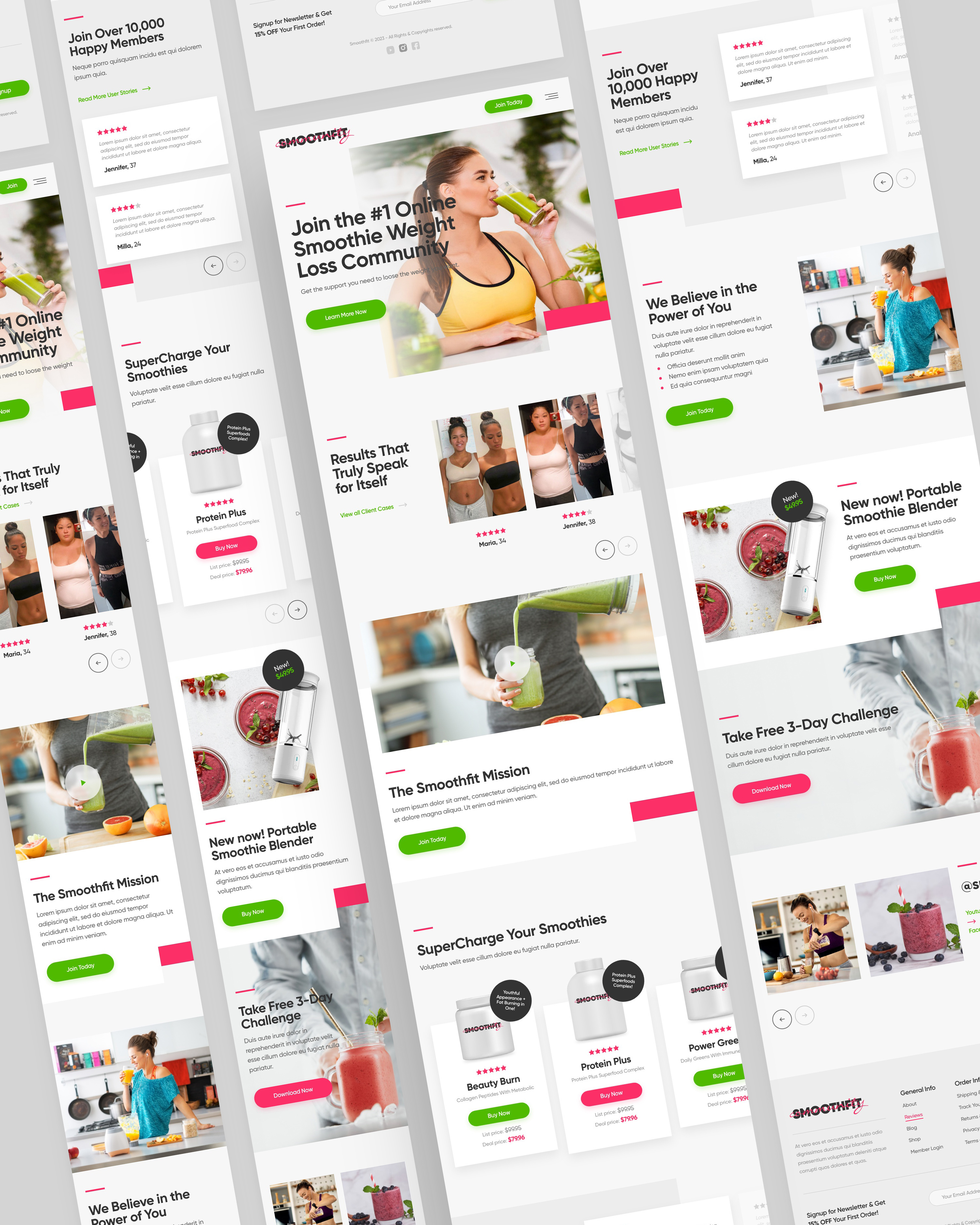 SmoothFit Mobile blender design drawingart fit food health healthy lifestyle protein responsive smoothie suplement ui ux web website workout