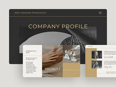 Elegant Marketing Agency Company Profile black brand identity branding business company company profile corporate creative presentation design elegant graphic design layout minimal modern pitch deck presentation profe startup studio visual design