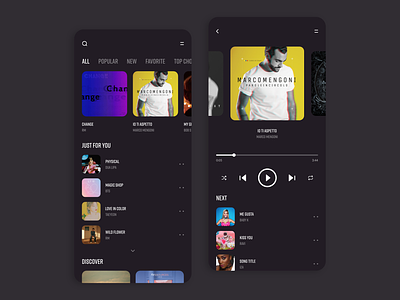 Music Player App 🎵 app application audio dark app dark mode design interface design mobile music music app music player player playlist podcast song sound spotify ui ui design ux