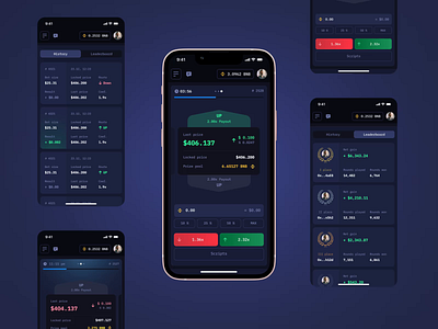 Proximabet — mobile app app design bets binance blockchain crypto cryptocurrency dark theme defi exchange finance gaming leaderboard mobile app mobile ui nft prediction product design trading transaction web 3