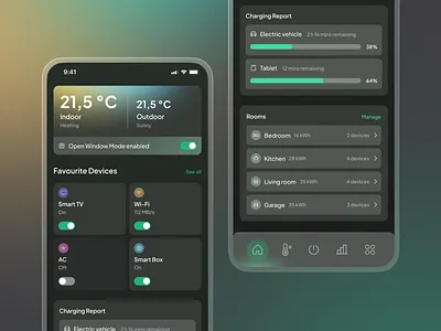 Home Energy App - Dashboard app appliance dashboard device energy energy app gradient heating home energy navigation rooms smart home temperature ui ui design uxui