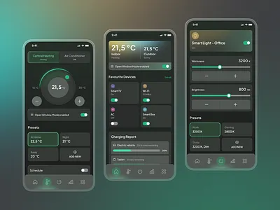 Home Energy App app charging dark mode dashboard energy gradient heating home energy navigation smart device smart home tab temperature ui ui design uxui