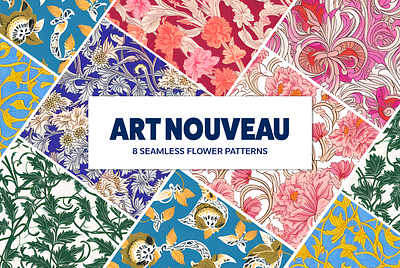 Art Nouveau - 8 seamless flower patterns branding design graphic design illustration