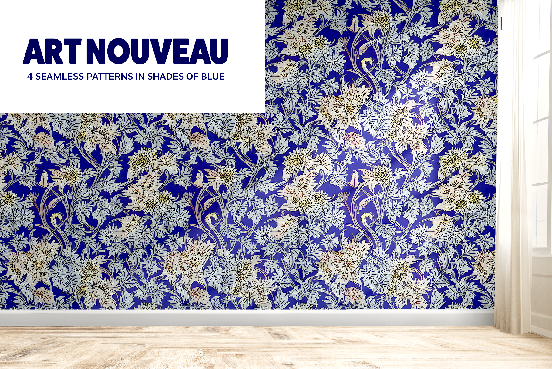 Art Nouveau Seamless Pattern in Blue · Creative Fabrica