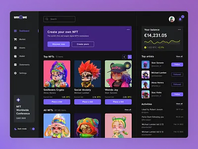 An NTF Dashboard 💜 branding case study dashboard design home page illustration landing logo nft nft dashboard ui ux vector website