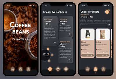 Coffee beans - shop application app beans coffee design figma relax shopping ui