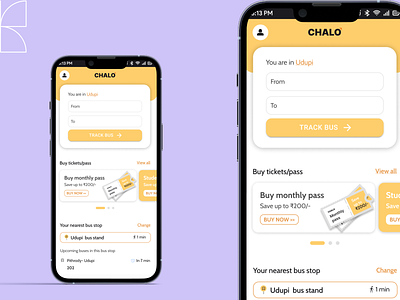Chalo App Redesign app illustration re redesign tracking tracking bus travel ui ux yellow