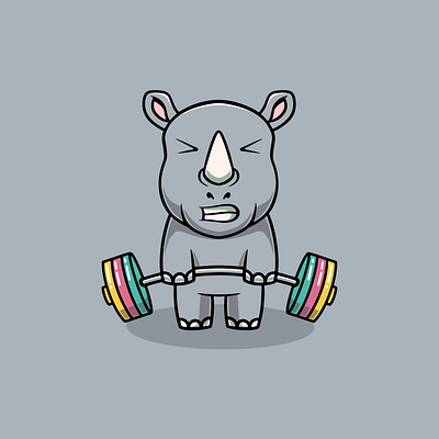 Cute Baby Rhino Workout fitness branding fitness mascot graphic design illustration logo ui