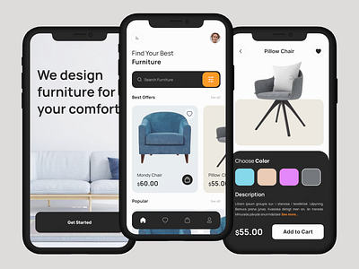 Furniture E-Commerce Mobile App branding design graphic design illustration landing page mobile app product app ui ux
