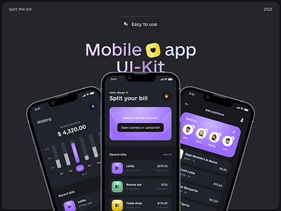 Split the Bill Ui-Kit app black chart mobile mobileapp purple splitbill ui uikit