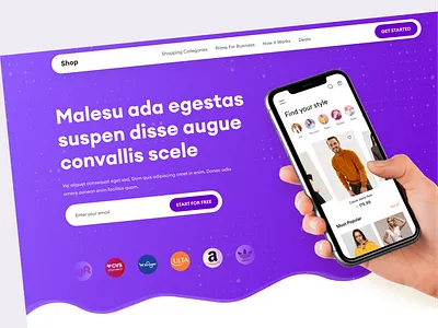 Landing page design | ecommerce amazon ecommerce flipkart hero section landing page design mobile app purple hero section shop shopping