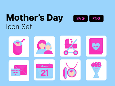 Mother's Day Icon Set baby day flower graphic design happy mother son