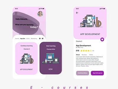 E-courses App app design typography ui ux