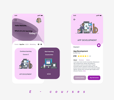 E-courses App app design typography ui ux