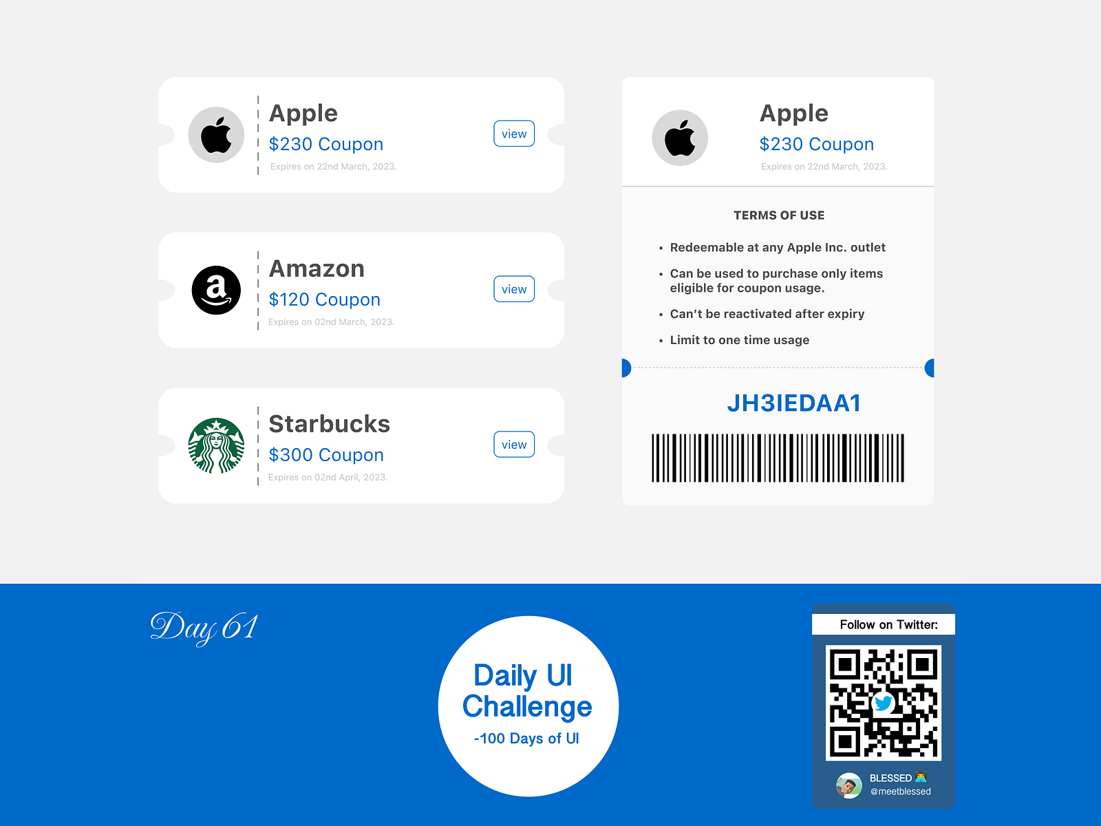 Day 61 Task Design a screen to Redeem Coupon. DailyUI by Blessed Desmond on Dribbble