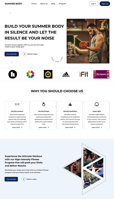 Landing page for a fitness website design herosection ui uiux ux