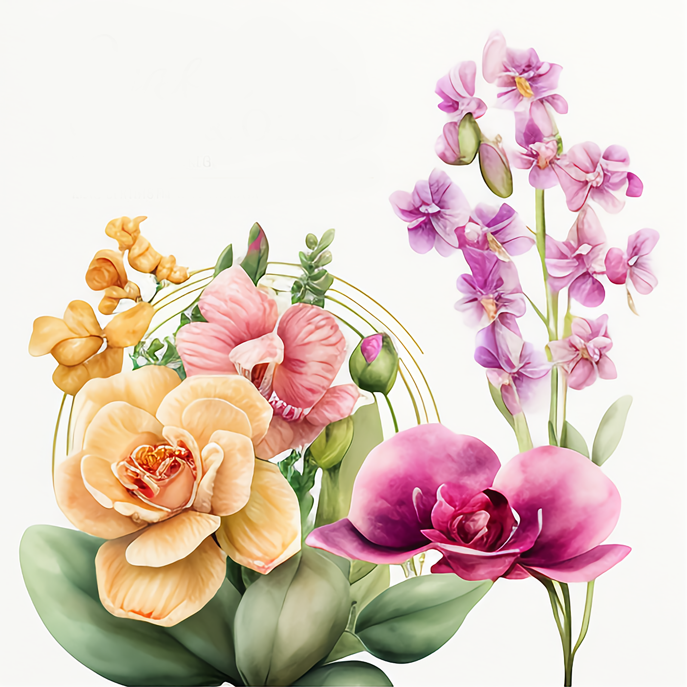 Orchid and Rose Spring Flower Watercolor flower