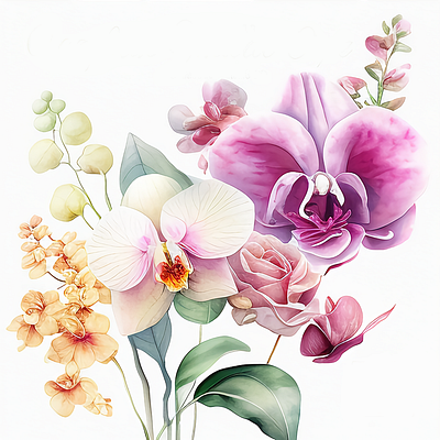 Orchid and Rose Spring Flower Watercolor flower
