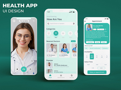 Health App UI Design. app app design appoinment app branding chat design doctor app graphic design health health app illustration logo music app typography ui ui design ui ux uiux ux vector