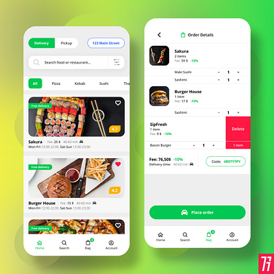 food_delivery_mobile_app appbrainy appdesign appdeveloper figma food foodapp foodappdesign interfacedesign mobileapp ui uidesign uitrends userinterface ux uxbrainy