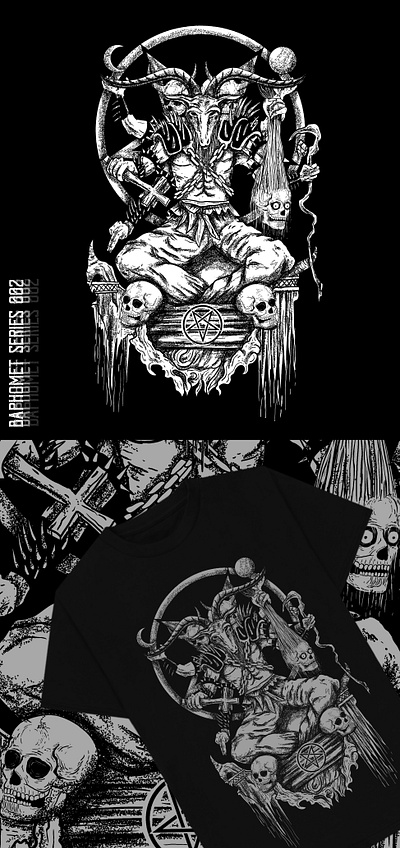 Baphomet Series 002 album cover baphomet black metal brutal creepy dark darkart death design graphic design horror illustration illustrationart logo metal metalart satanism skull tshirt design tshrit design