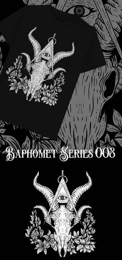 Baphomet Series 003 album cover baphomet black metal blackmetal brutal creepy dark darkart deathmetal design horror illustration logo music rock satanism skeleton skull tshirt design tshrit