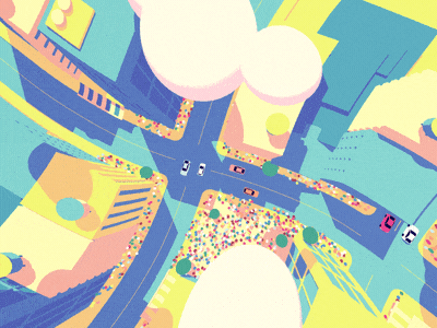 Overhead Shot animated animation cars city clouds gif taxi