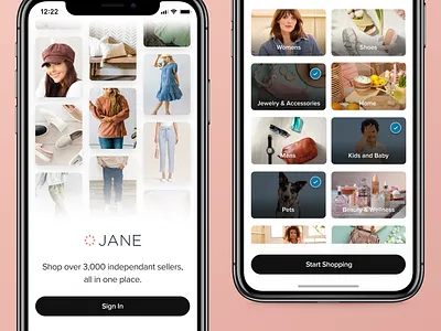 Jane App Onboarding app apple categories design ecommerce ios iphone onboarding shop sign in
