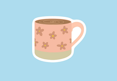 Flower Mug Sticker coffee design drink flat flowers graphic design illustration mug print sticker stickers vector
