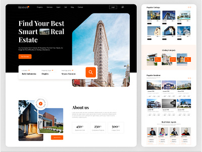 Restate - Real Estate Website Design about us architecture building home house landing page listing category popular listing populer resident properties property real estate agents real estate website realestate realestate agency residence testimonials ui uidesing uiux