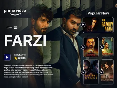 FARZI Web Series Landing Page Design amazon prime farzi graphic design landing page shaheed kappor shahid kapoor vijay sethupathi ui uiux webseries