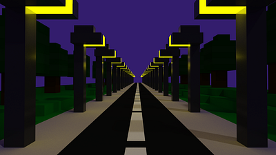 Road Voxel Art at Night 3d magicavoxel night render road voxel art